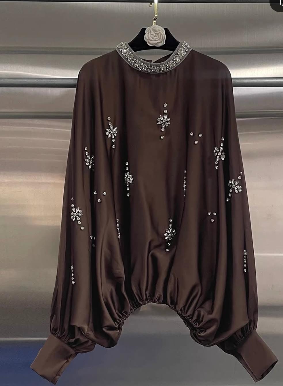 Embellished Satin Batwing Top FT596