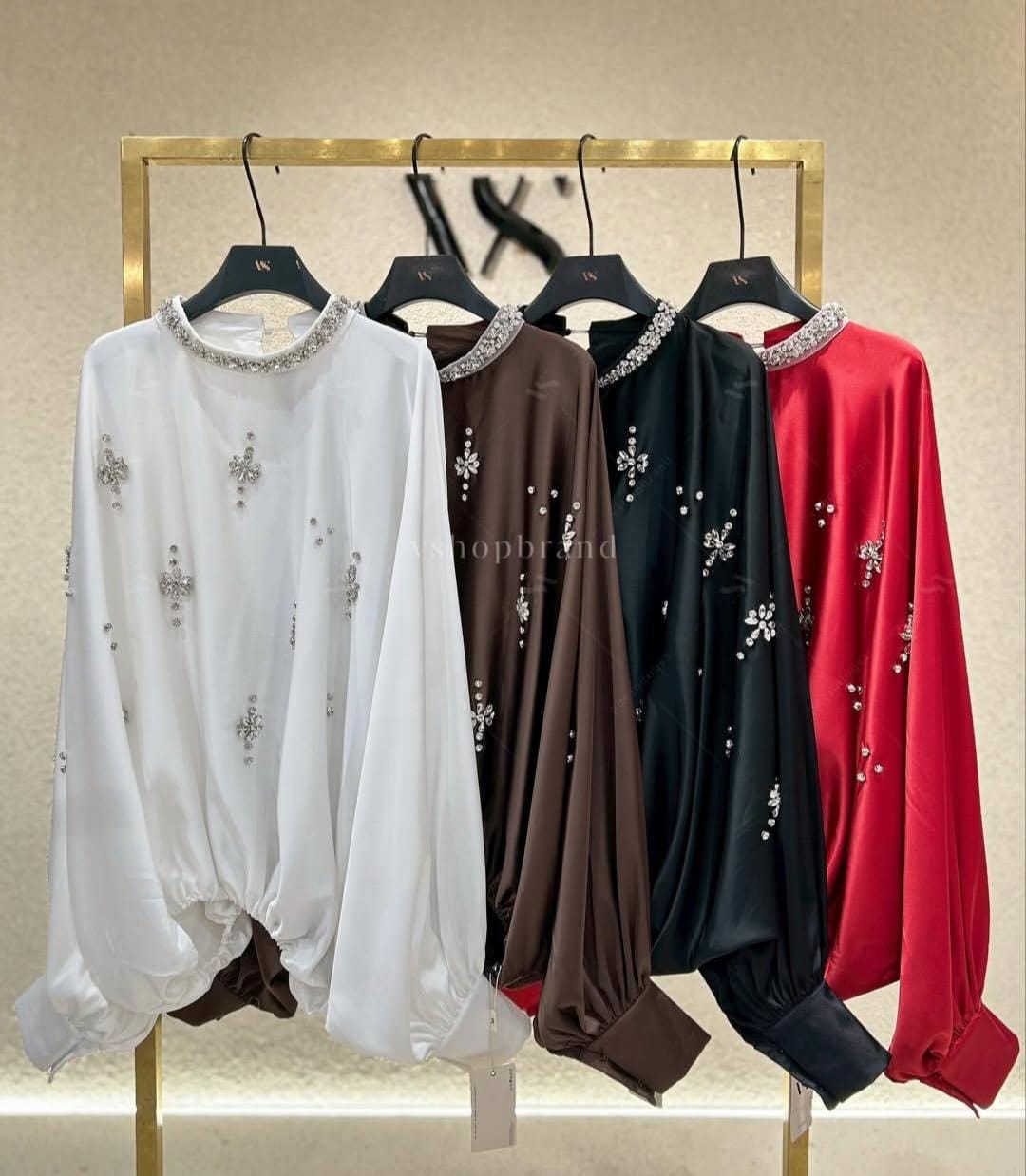 Embellished Satin Batwing Top FT596