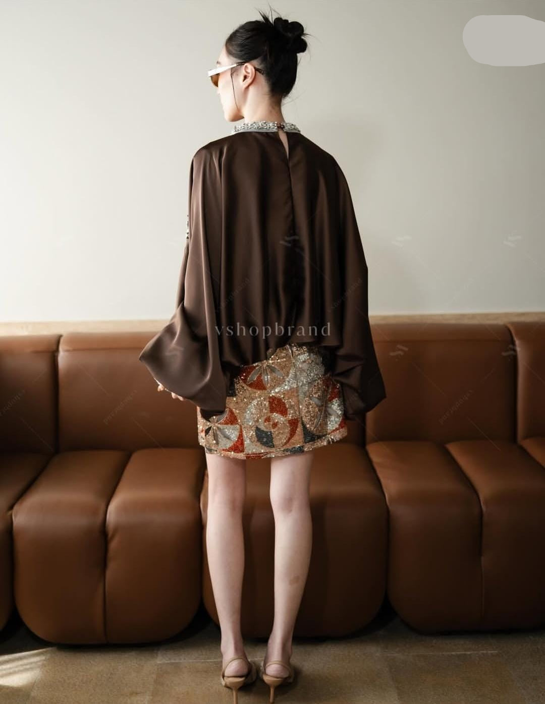 Embellished Satin Batwing Top FT596