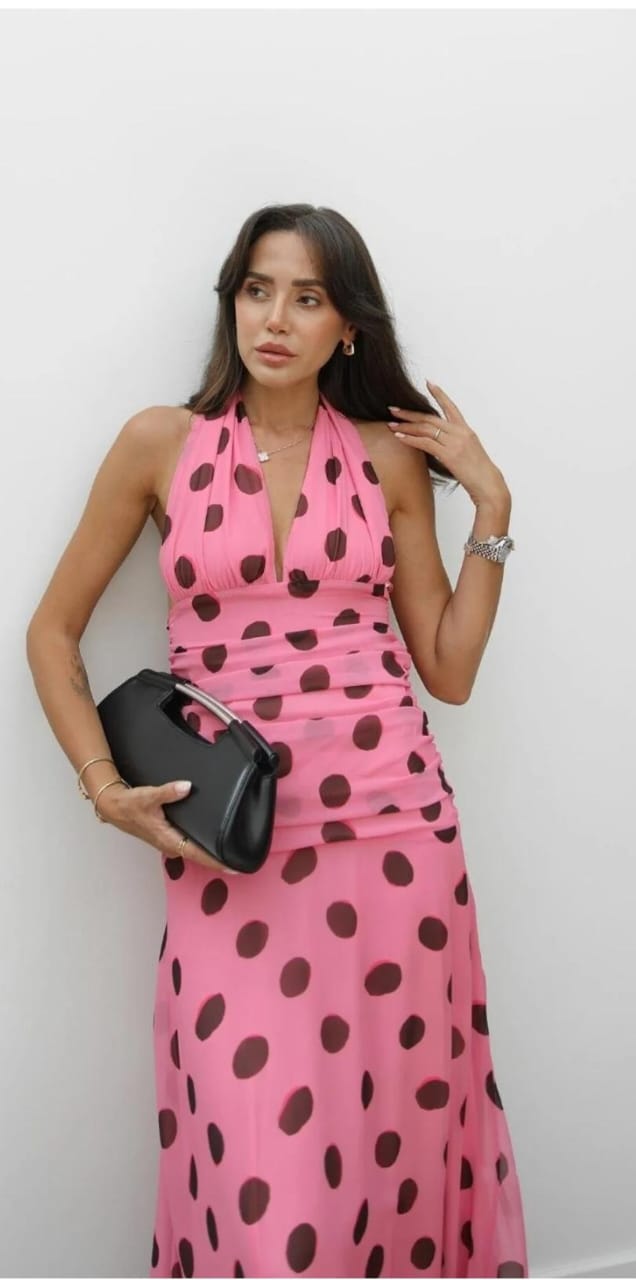Summer Polka Halter Neck Dress FT599