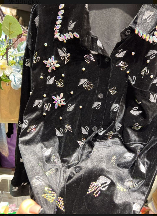 Velvet Fully Embellished Shirt FT602