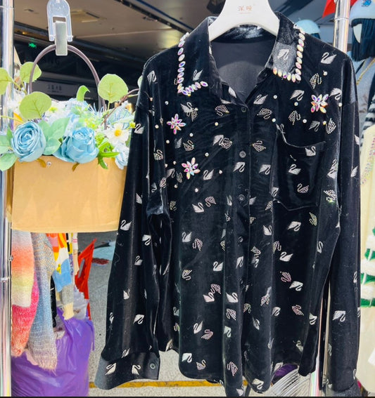 Velvet Fully Embellished Shirt FT602