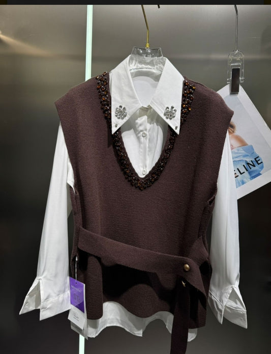 Embellished Sweater with Shirt 2 pcs Set FT603