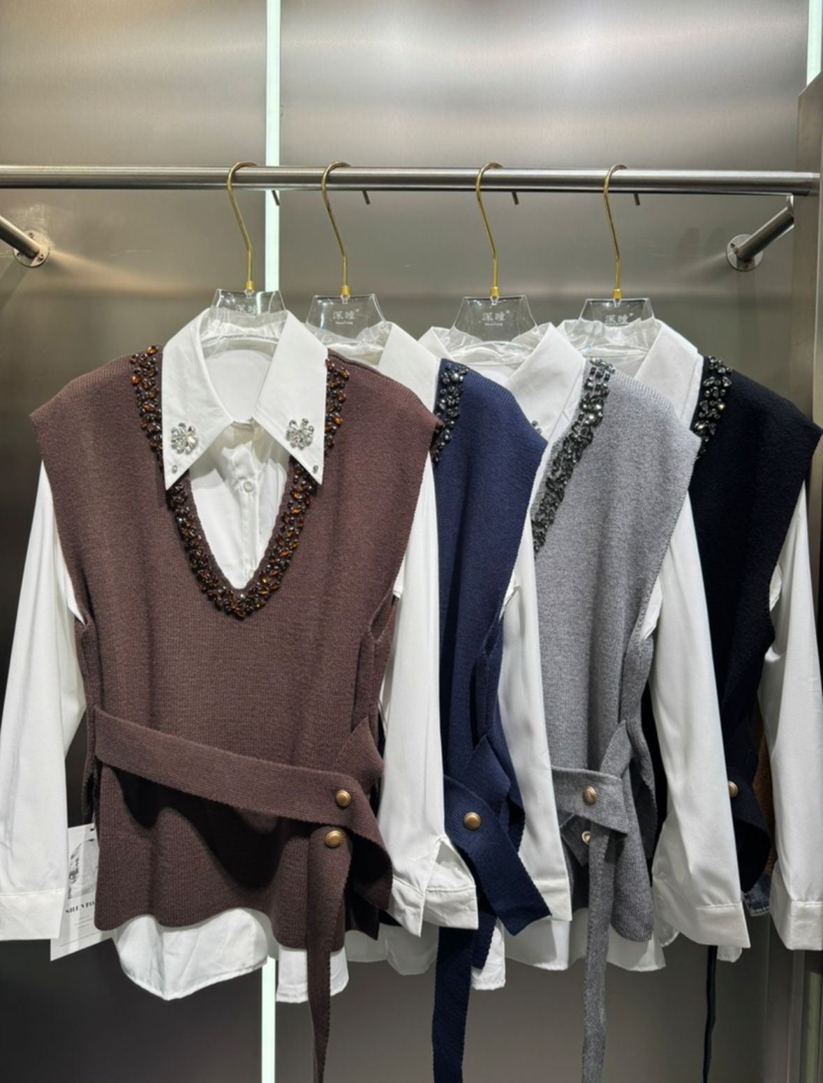Embellished Sweater with Shirt 2 pcs Set FT603