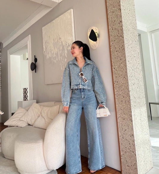 Studded Denim Jacket Luxe FT881