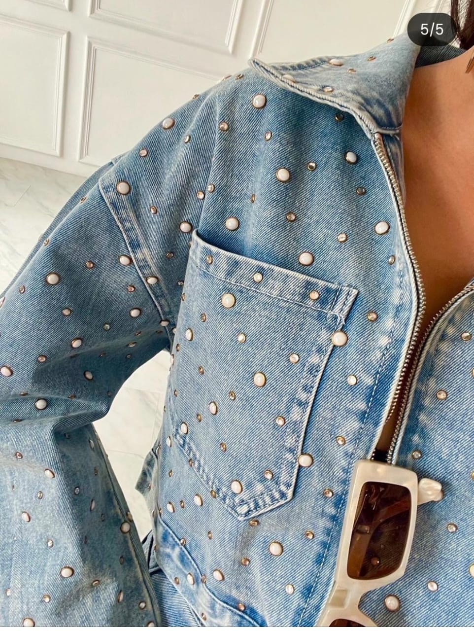 Studded Denim Jacket Luxe FT881
