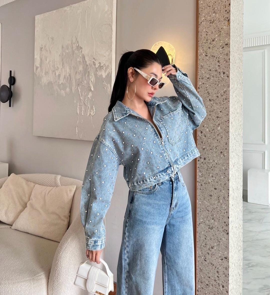 Studded Denim Jacket Luxe FT881