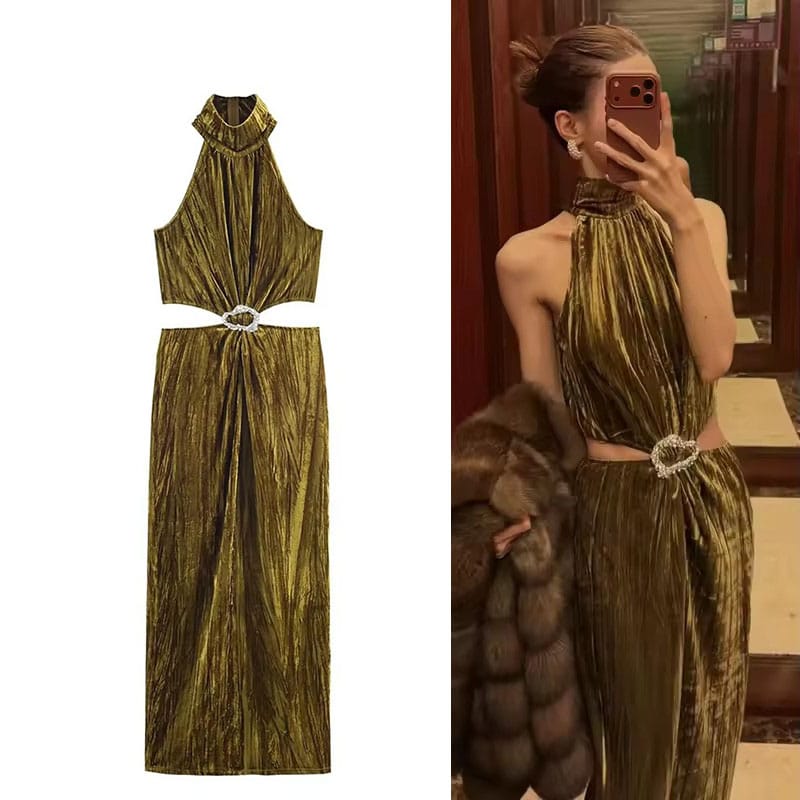 Elegant Jewel Velvet Dress FT618