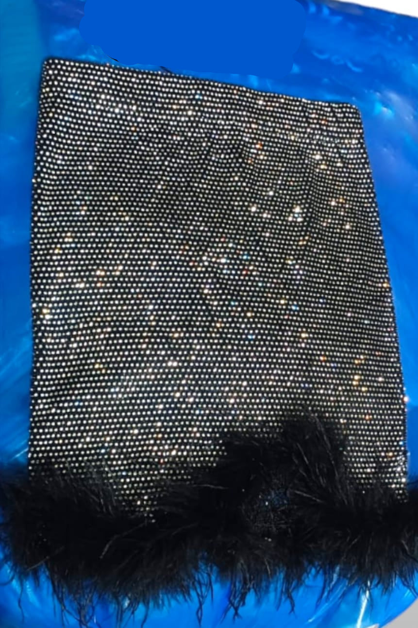 Rhinestone Mesh Skirt with Fur FT628