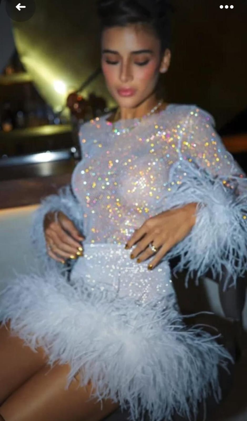 Rhinestone Mesh Skirt with Fur FT628