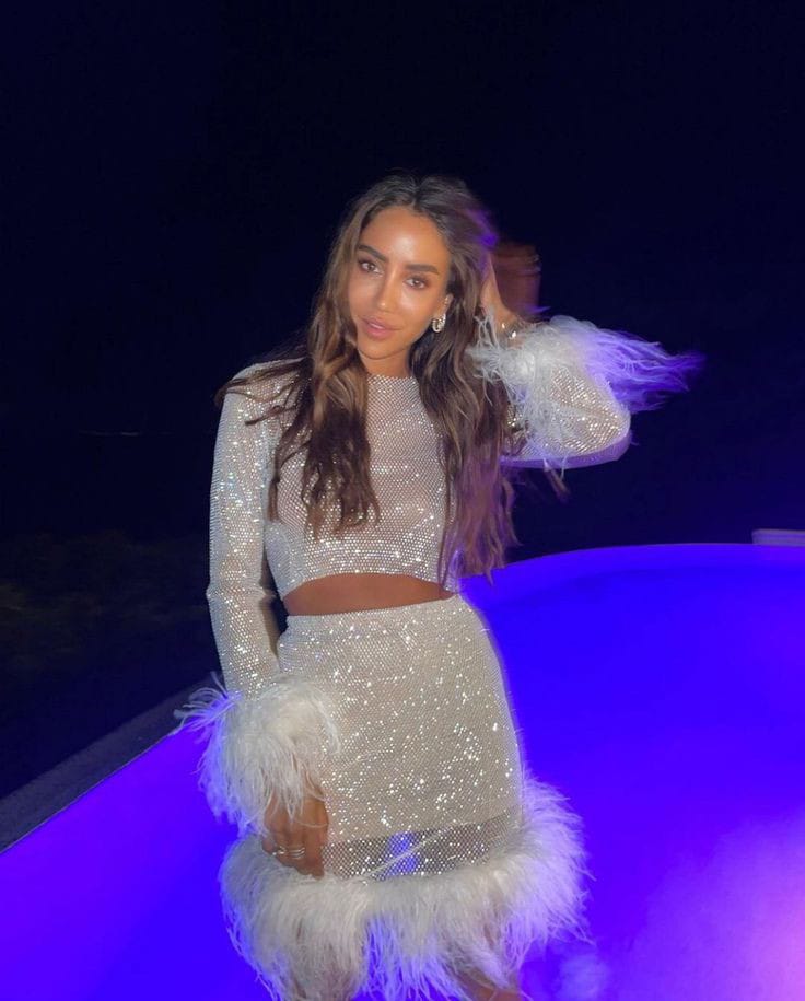 Rhinestone Mesh Skirt with Fur FT628