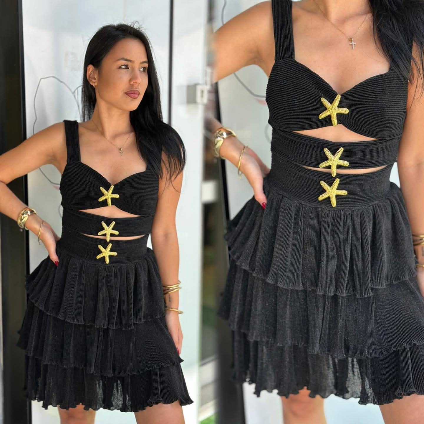 Starfish Ruffle Cutout Short Dress FT633