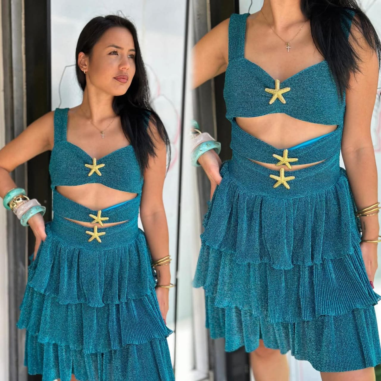 Starfish Ruffle Cutout Short Dress FT633