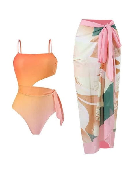 Orange Swimsuit with Sarong FT637