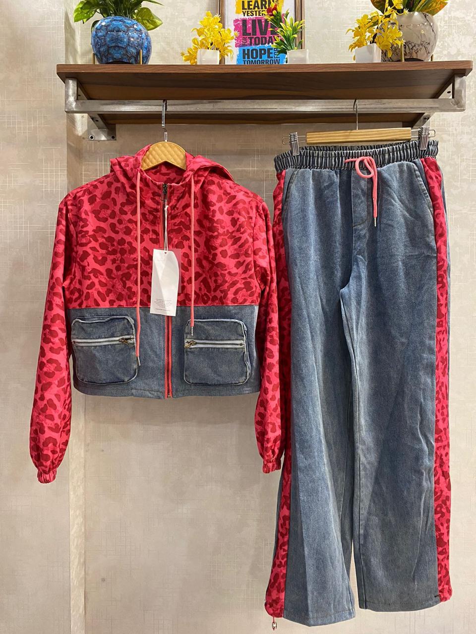Corduroy Printed Denim Co-ord Set FT645