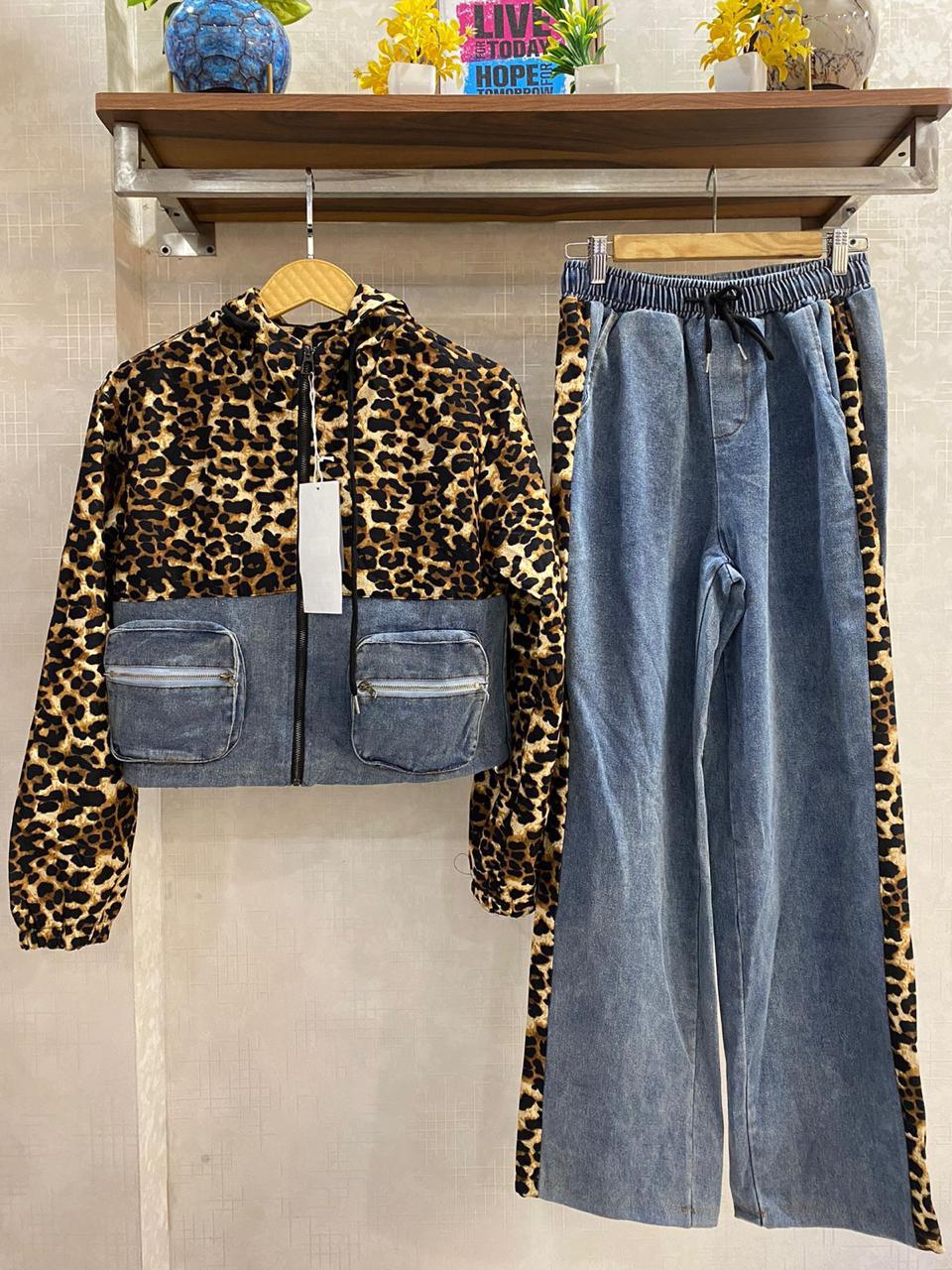 Corduroy Printed Denim Co-ord Set FT645