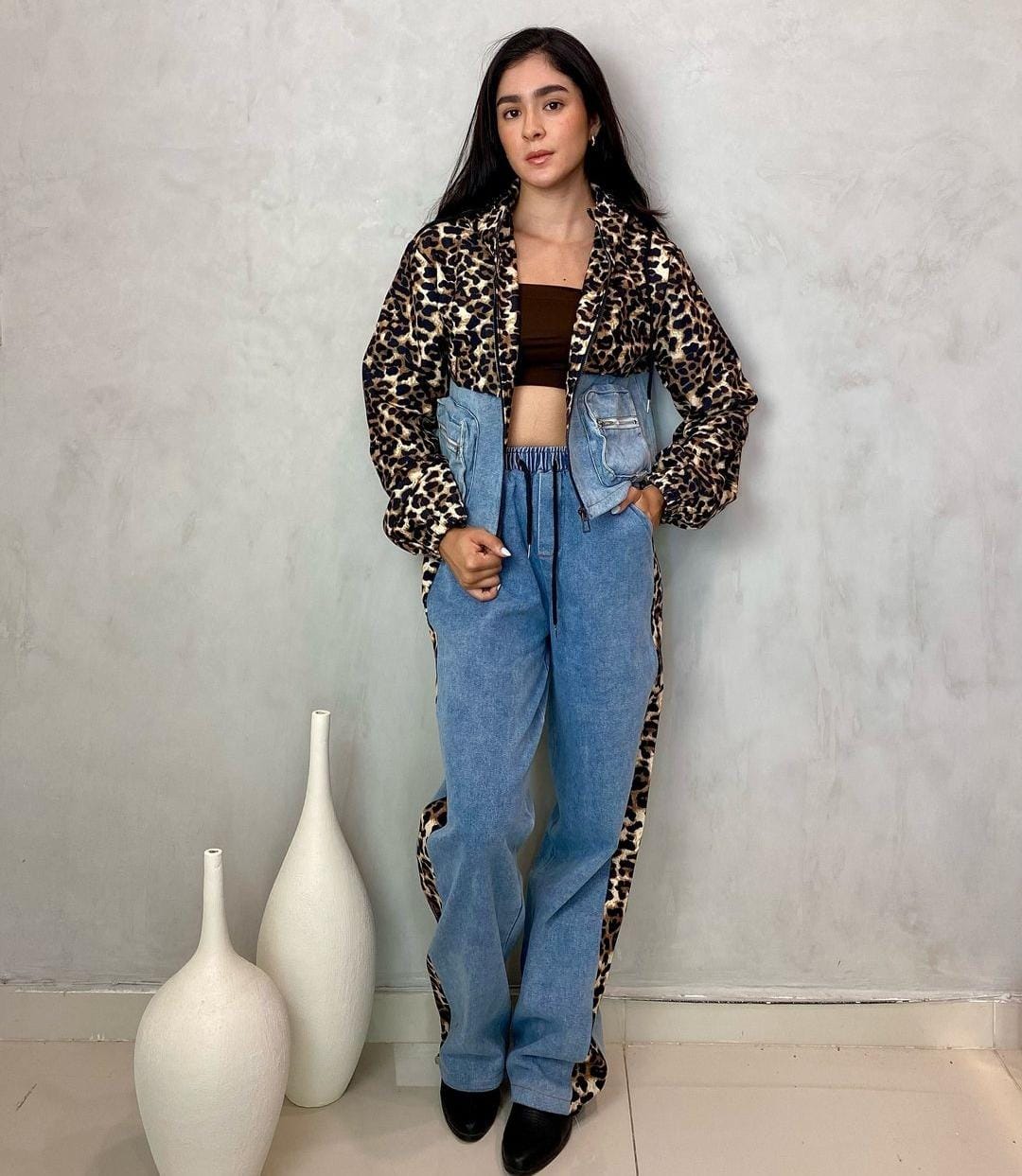 Corduroy Printed Denim Co-ord Set FT645