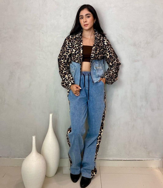 Corduroy Printed Denim Co-ord Set FT645