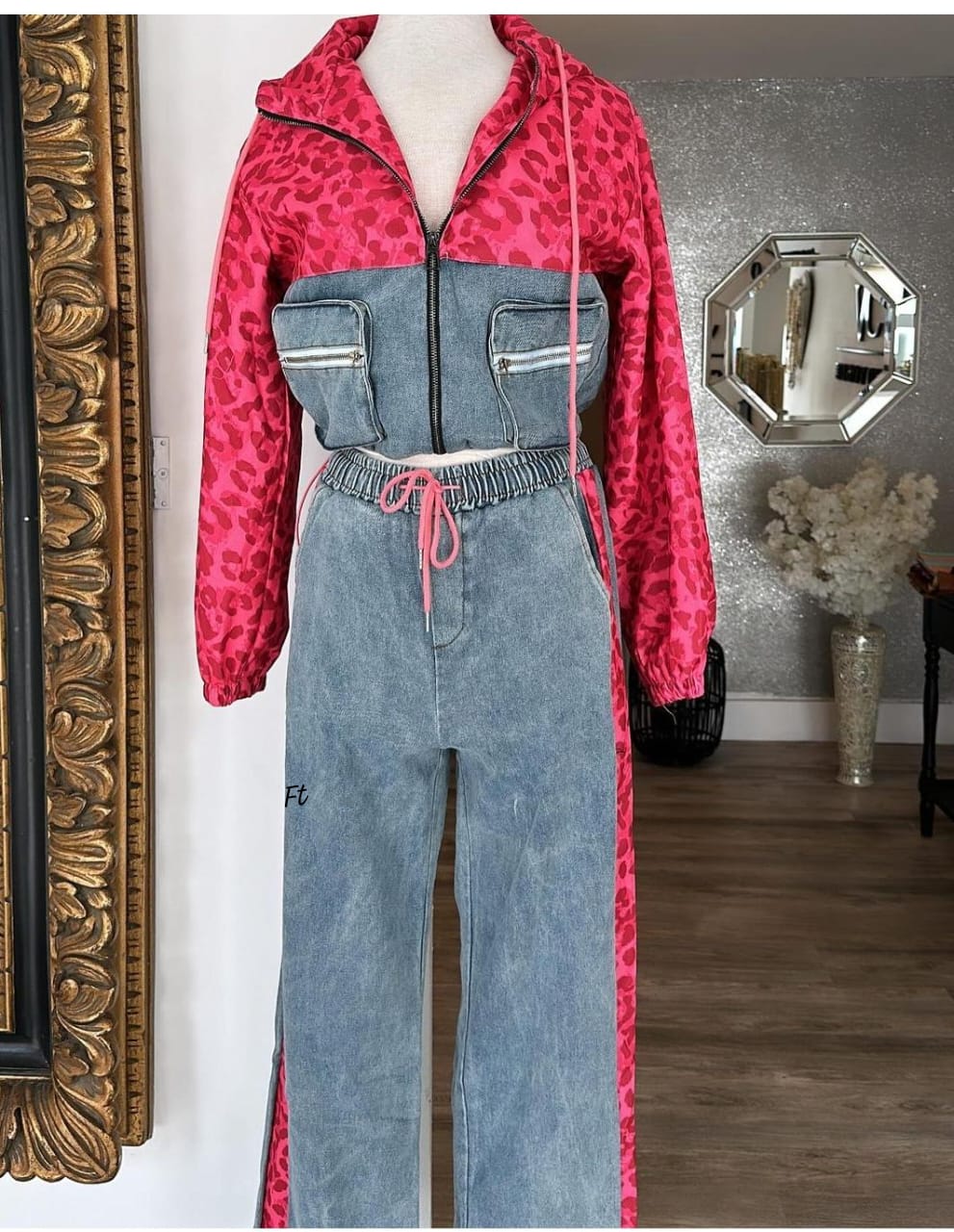 Corduroy Printed Denim Co-ord Set FT645