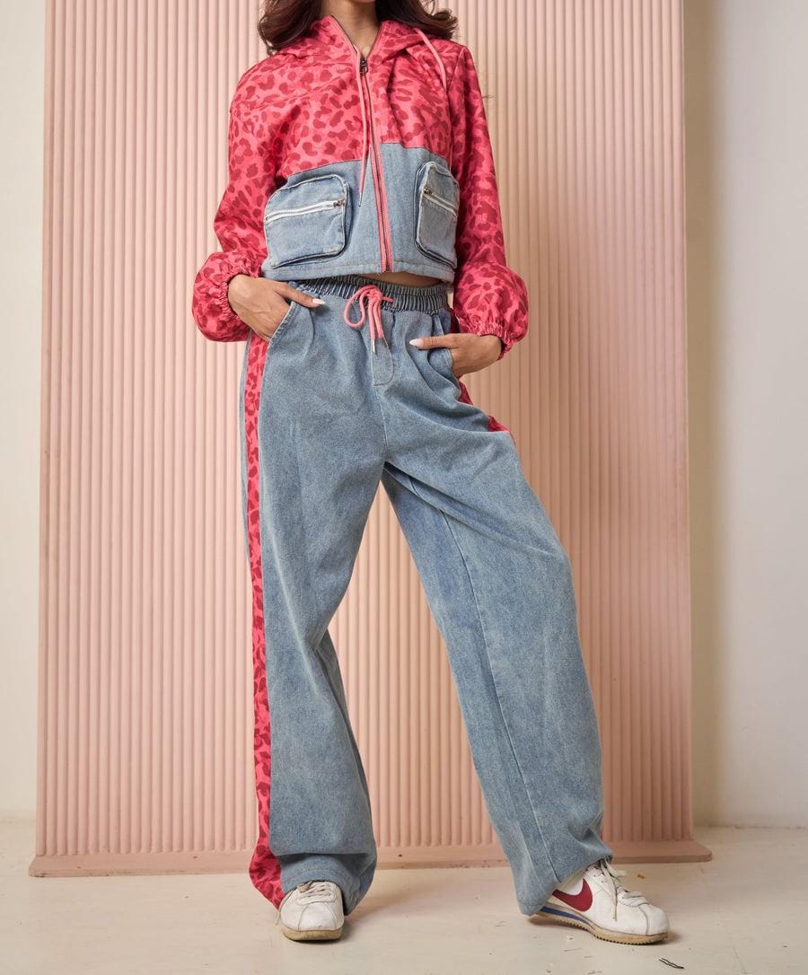 Corduroy Printed Denim Co-ord Set FT645