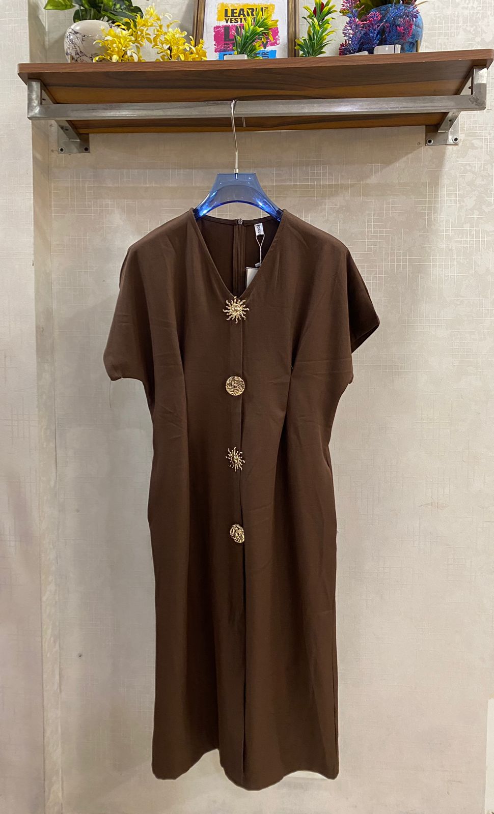 Beautiful Golden Buttoned Dress FT652