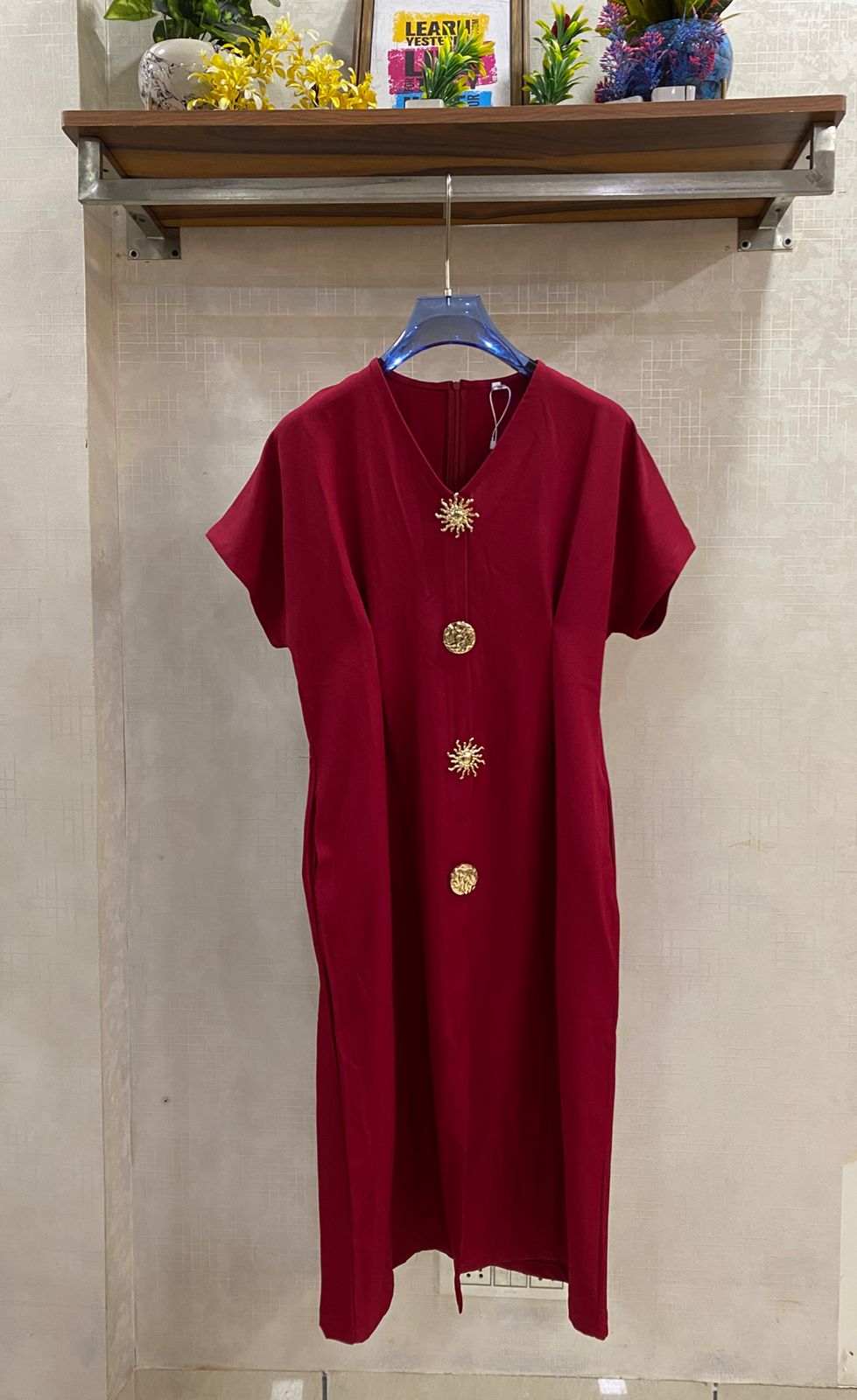 Beautiful Golden Buttoned Dress FT652