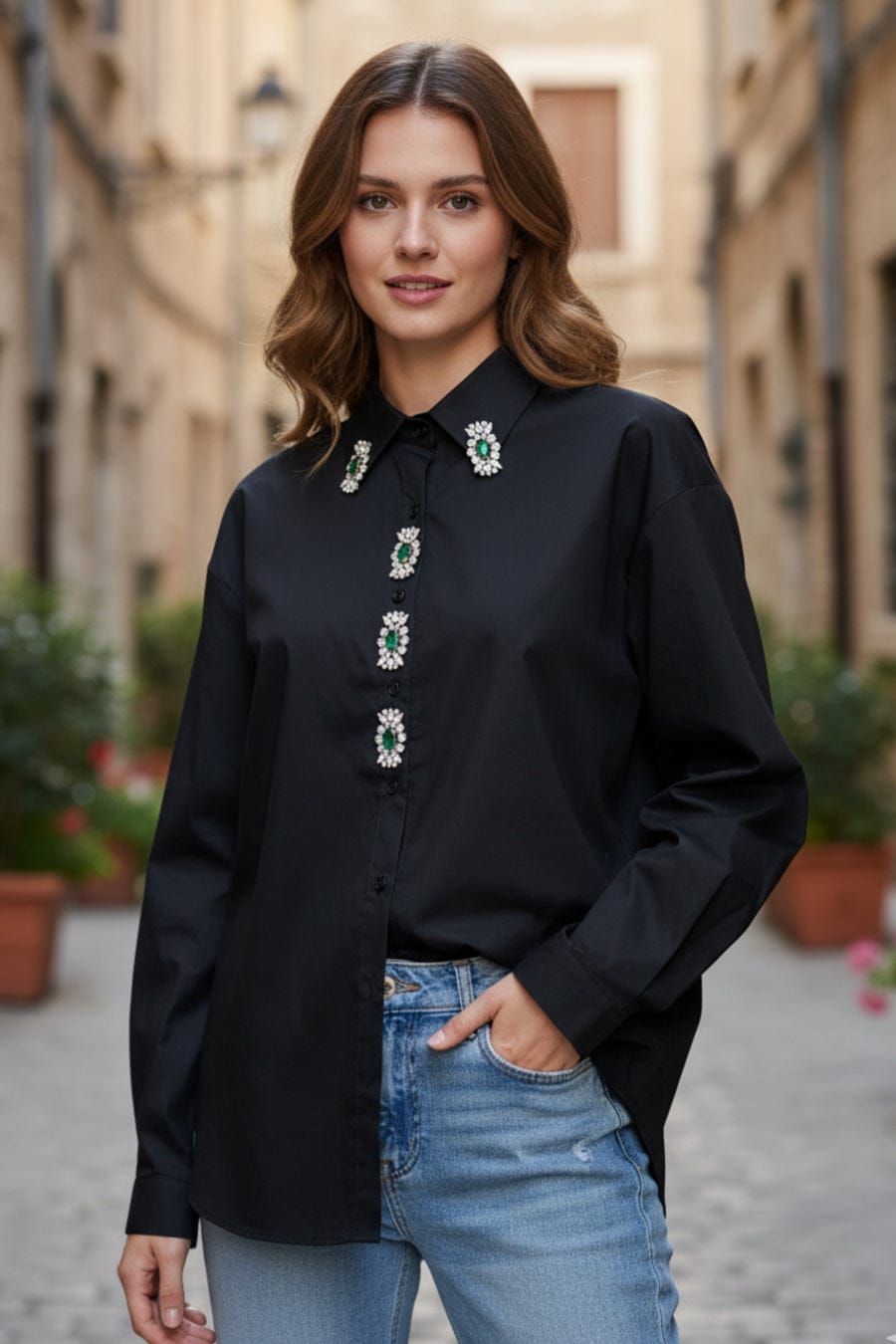 Emerald Studded Shirt FT656