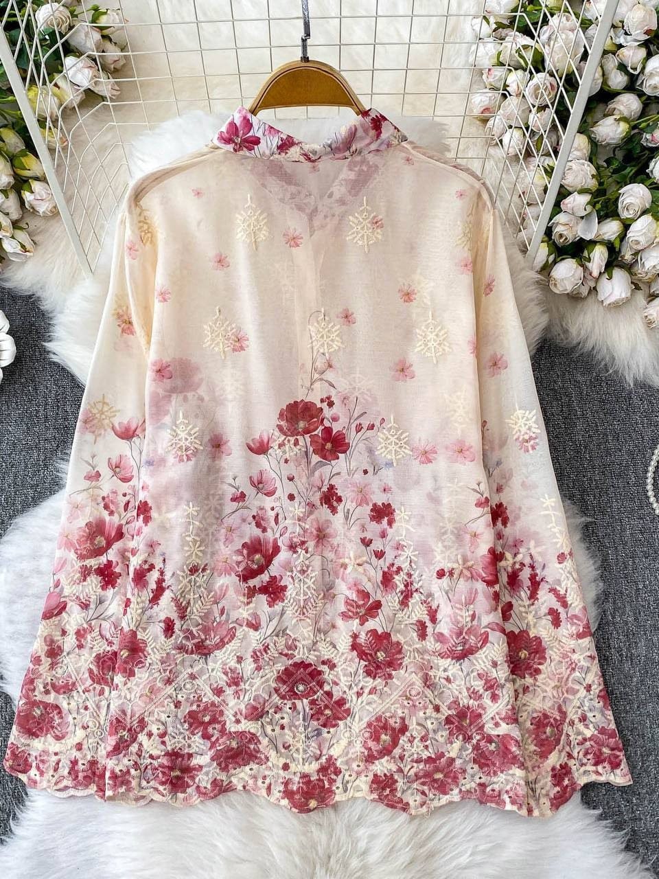 Beautiful Intricate Cutwork Embroidered Shirt FT660