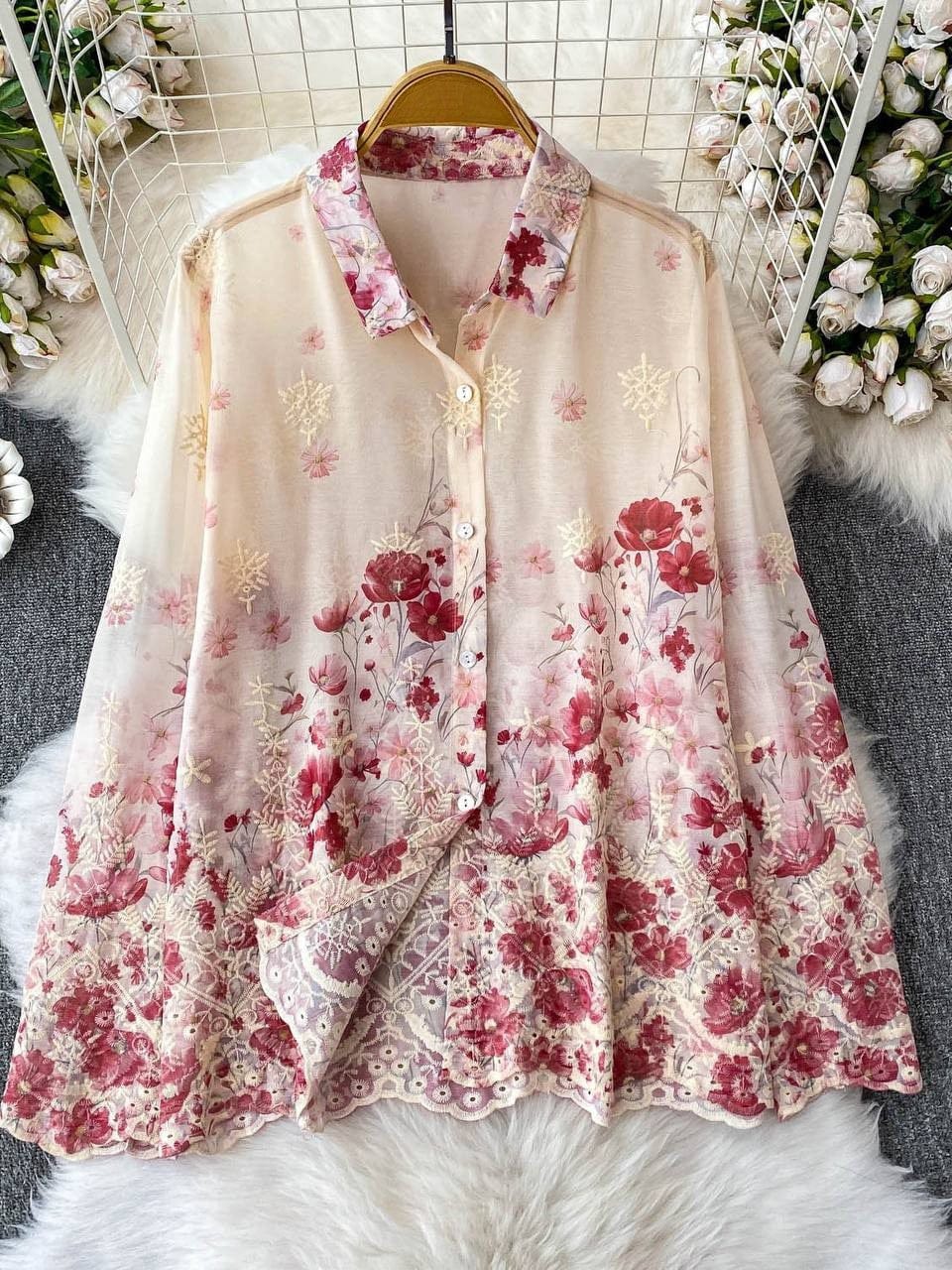 Beautiful Intricate Cutwork Embroidered Shirt FT660