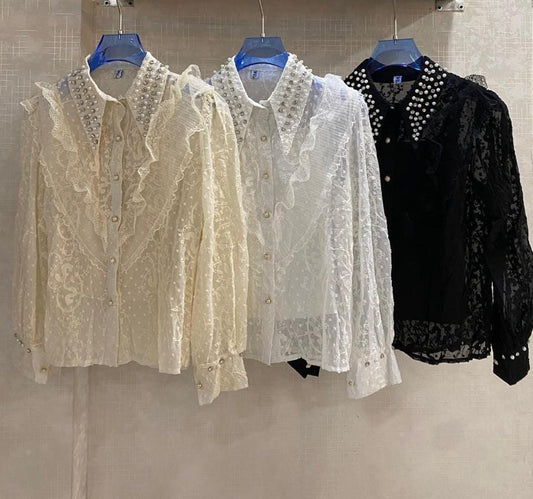 Embellished  Shirt Ruffles And Rhinestone Work On Collar And Sleeves FT664