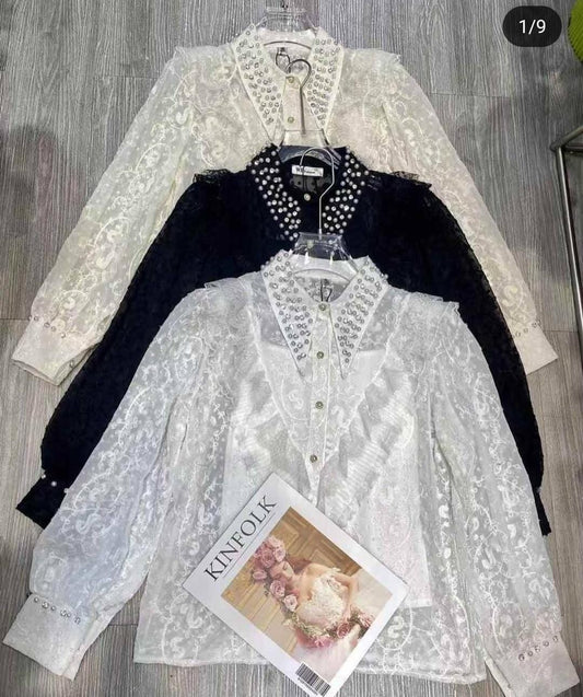 Embellished  Shirt Ruffles And Rhinestone Work On Collar And Sleeves FT880