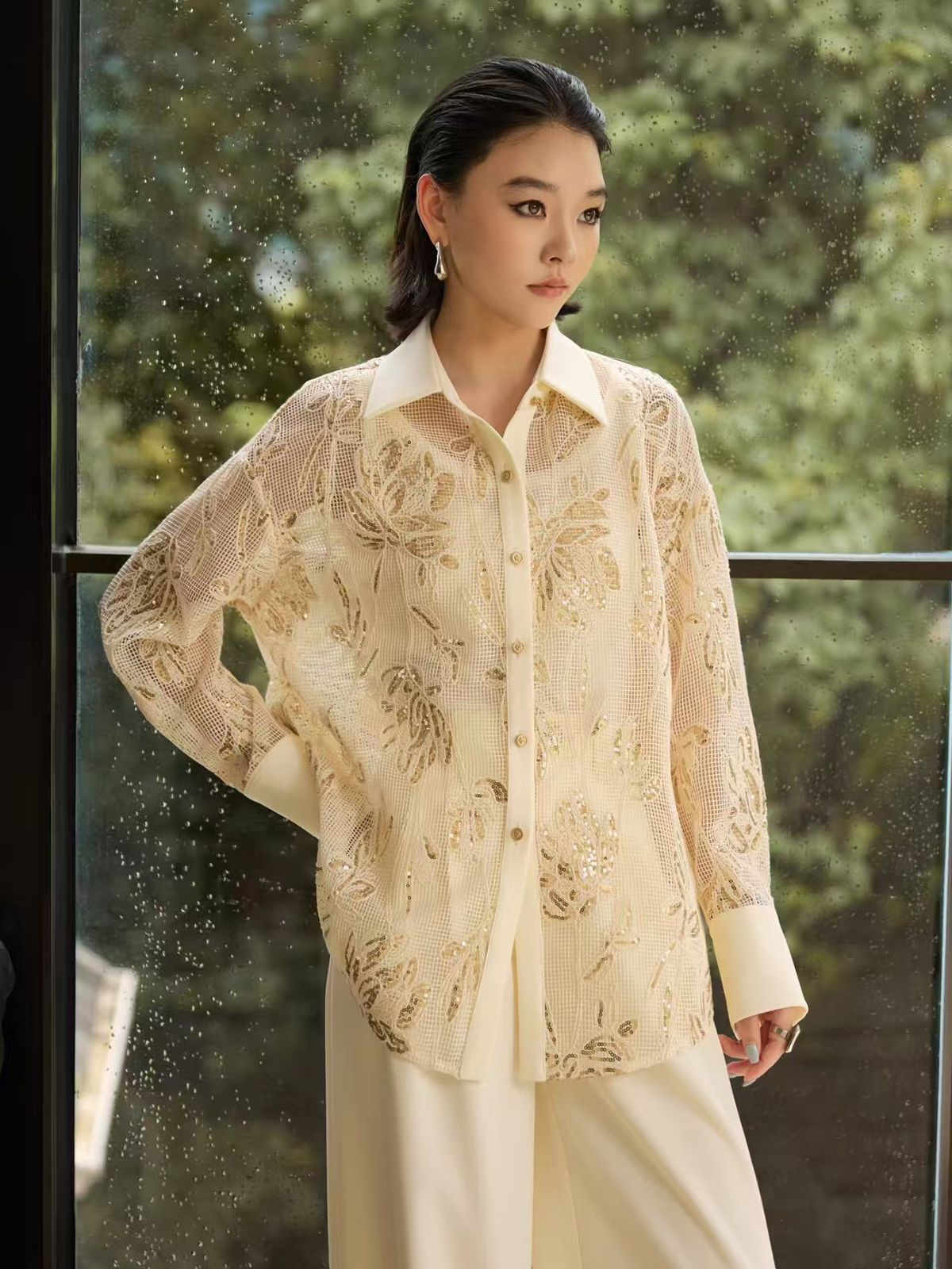 Elegant Sequence Detailed Shirt FT668