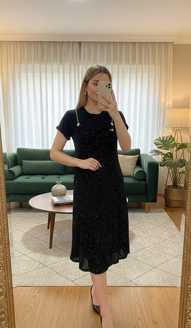 Contrast Panel Column Dress FT877