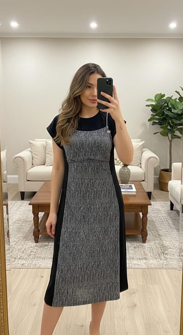 Contrast Panel Column Dress FT877