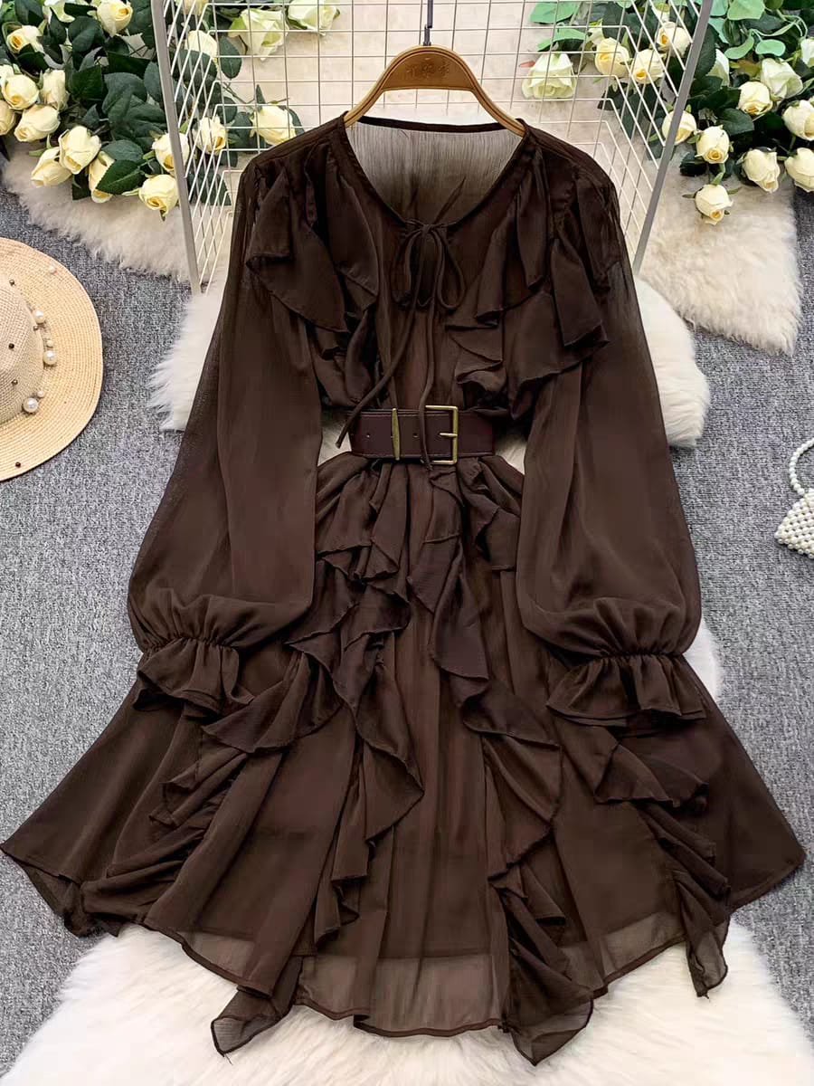 New Ruffled Dress With Belt FT673