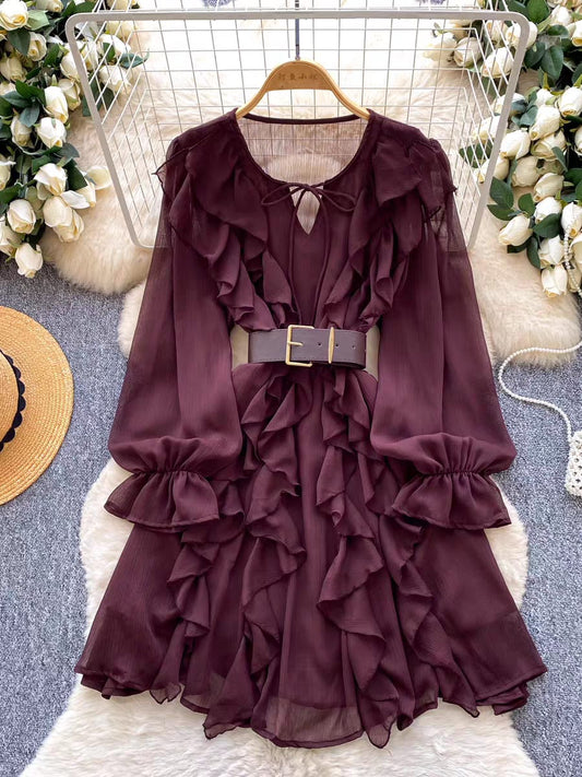 New Ruffled Dress With Belt FT673