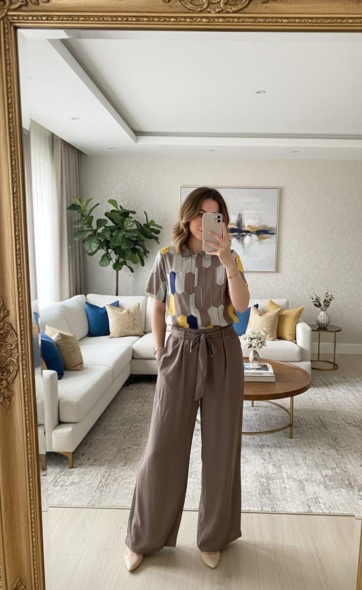 New Geometric Soft Cotton Coord Set FT664