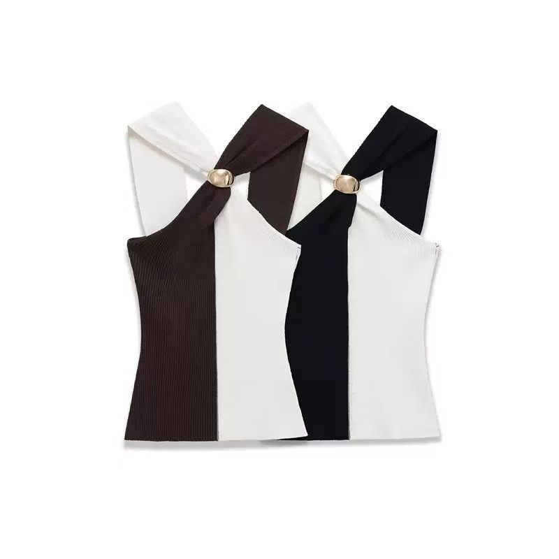 Color Block Gold Detailed Halter Neck Top - FT665