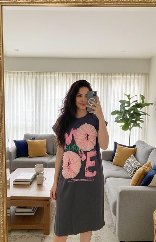 3D Flower Detailed T-shirt Dress FT667