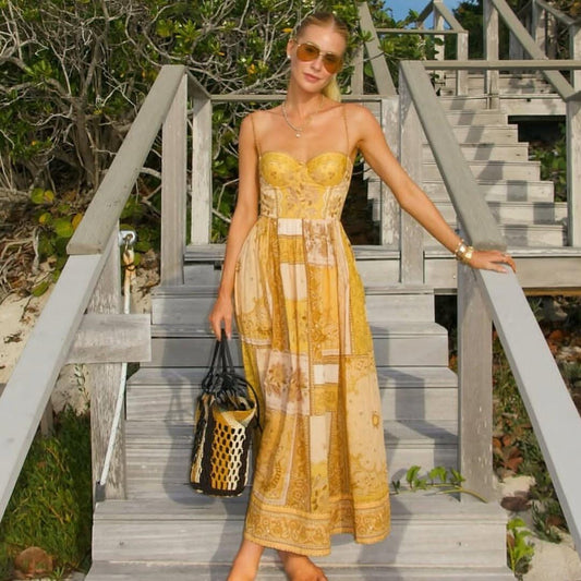 Padded Corset Printed Luxe Dress FT878