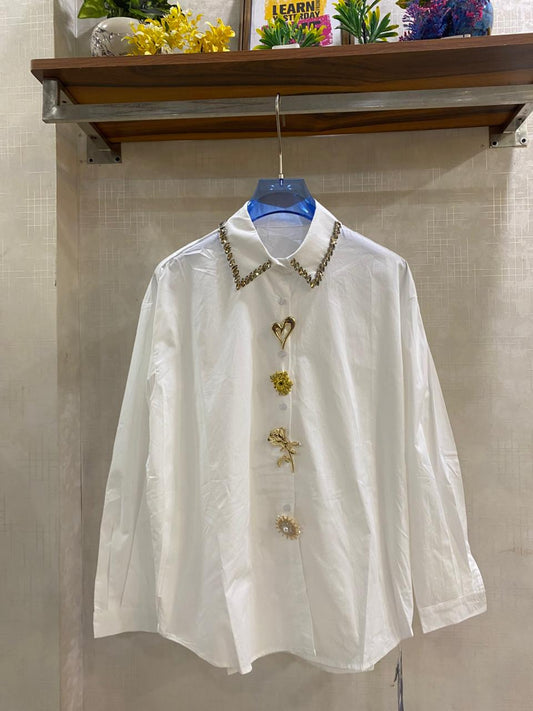 Deatachable Charms Detailed Cotton Shirt FT679