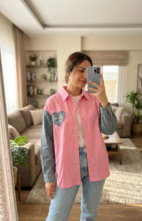 Denim Sleeves Poplin Shirt FT680