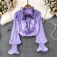 Chiffon Ruffled Puff Sleeves Retro Shirt FT681