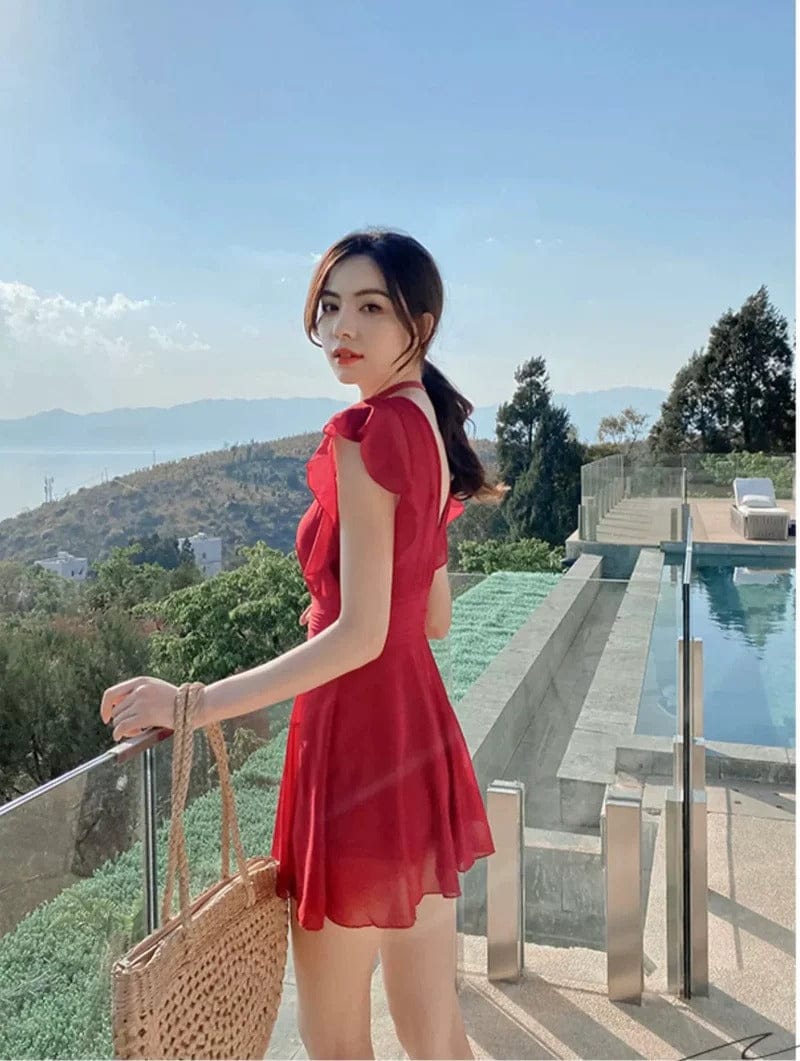 One Piece Dress Pattern Holiday Swimsuit FT686