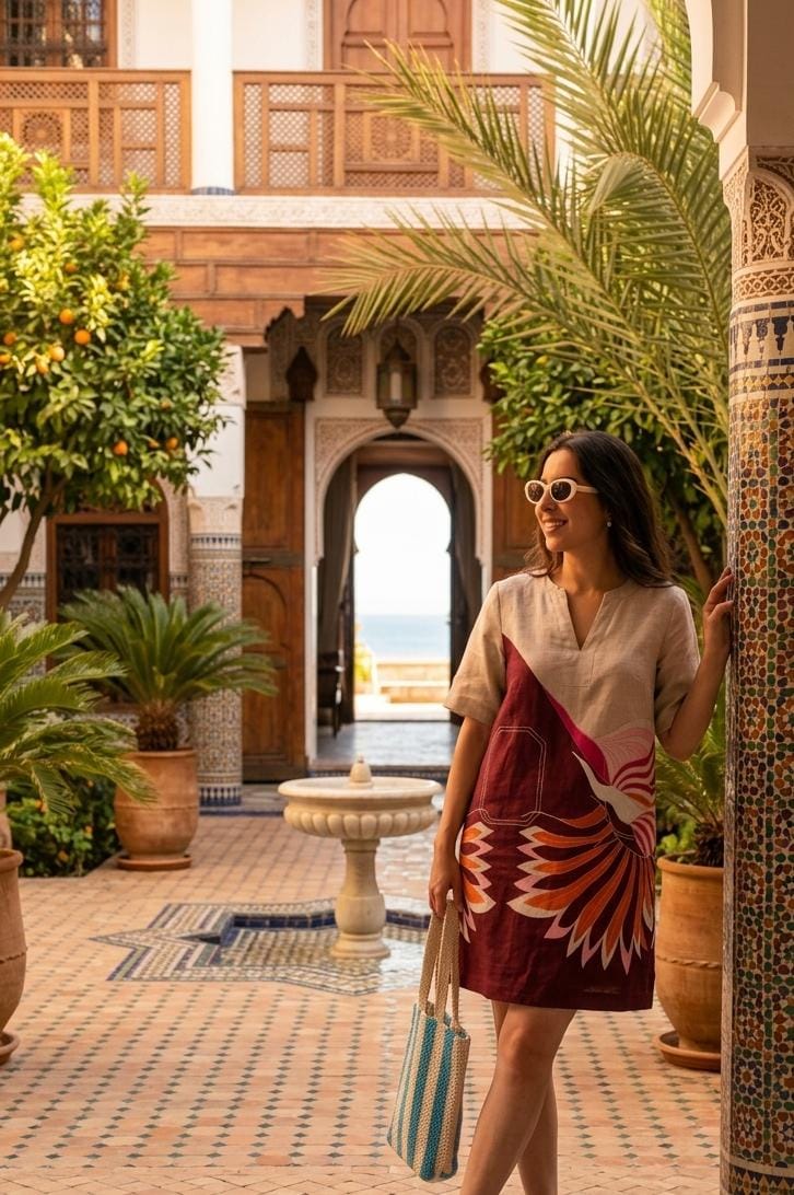 Sunburst Linen Tunic Dress With Pockets FT691