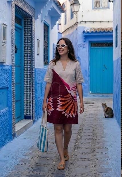 Sunburst Linen Tunic Dress With Pockets FT691