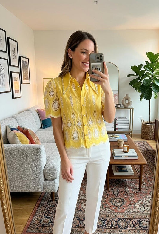 Beautiful Cutwork Crochet Pearl Shirt FT693