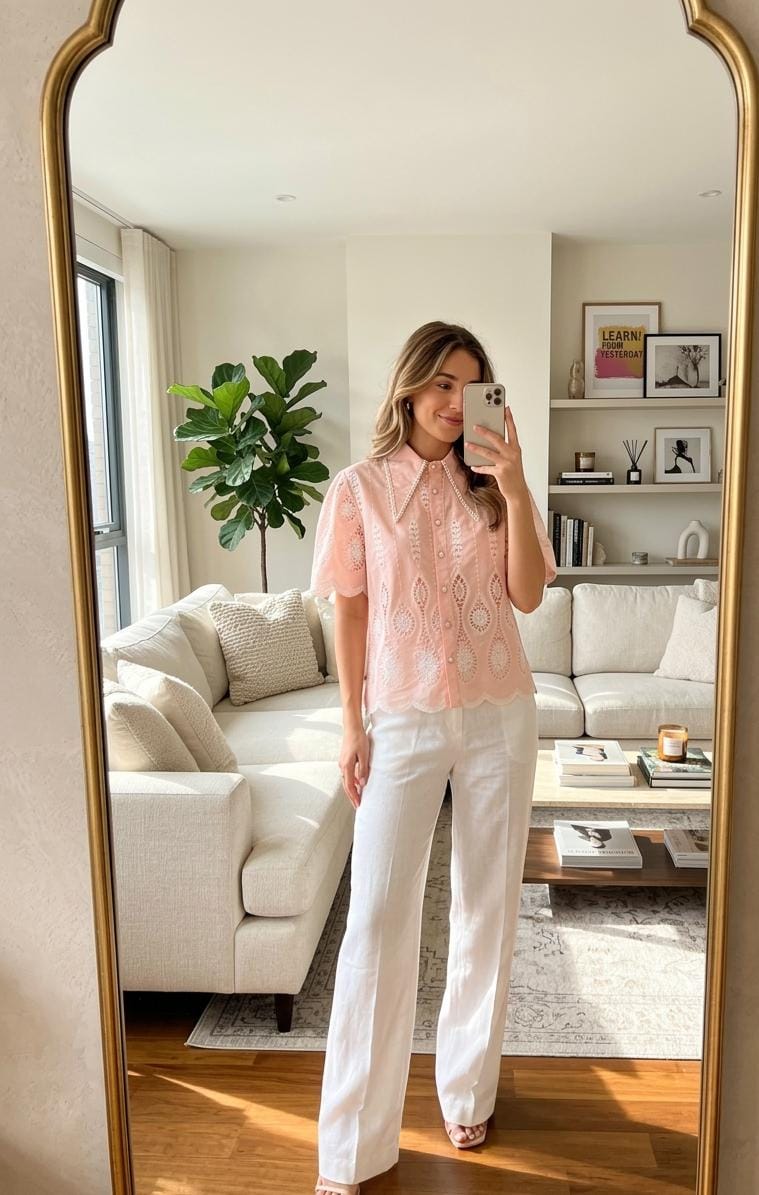 Beautiful Cutwork Crochet Pearl Shirt FT693