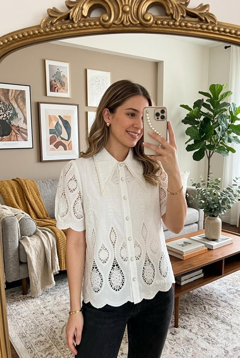 Beautiful Cutwork Crochet Pearl Shirt FT693