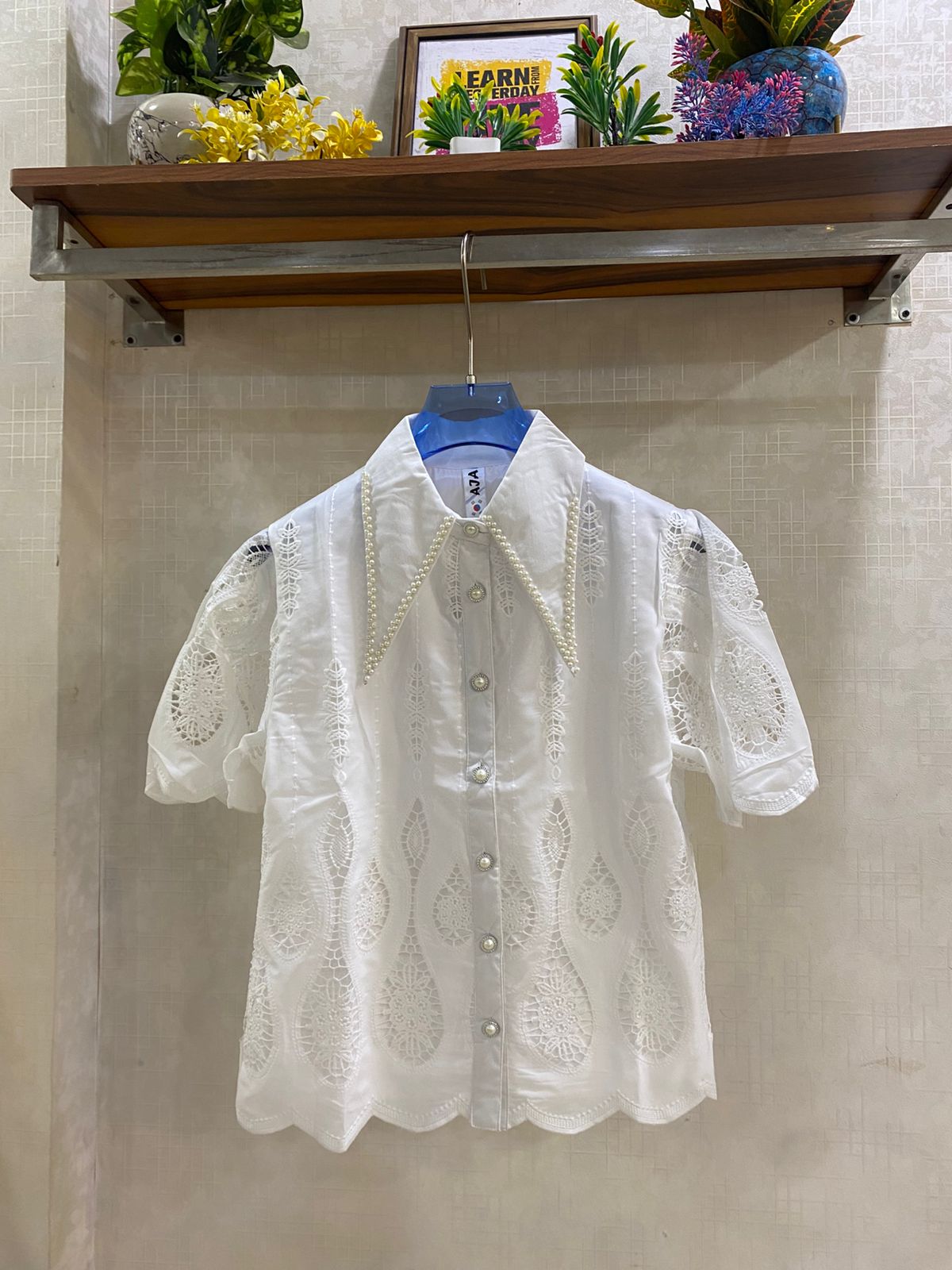 Beautiful Cutwork Crochet Pearl Shirt FT693